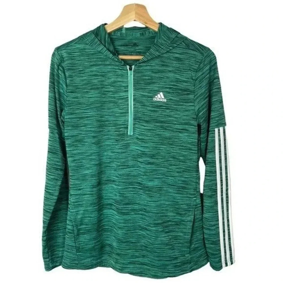 Adidas Marled Green Tri Stripe Quarter Zip Athletic Pullover Jacket S - Picture 1 of 4